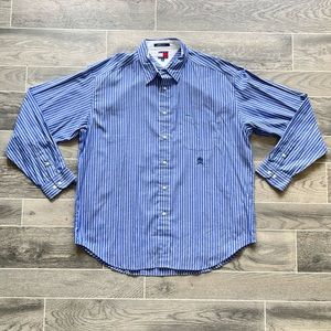 Vintage 90s Tommy Hilfiger striped button down shirt with embroidered emblem